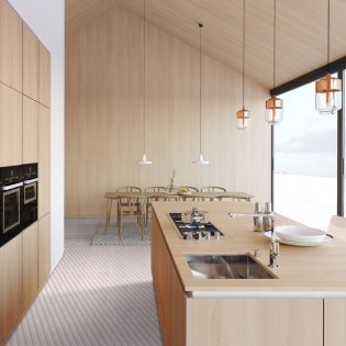 3D rendering of modern kitchen in a loft.